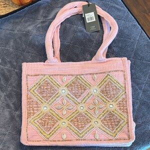 Myra Bag Pink and Gold Beaded Tote